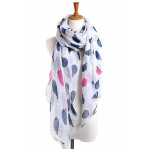 Shawl wit met blauwe egels